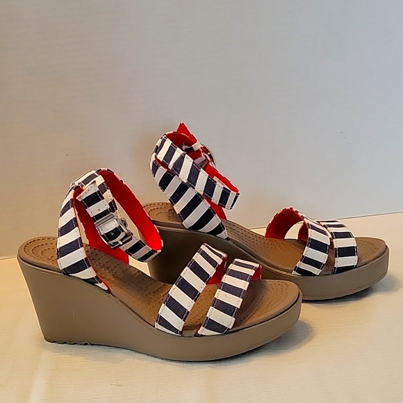 CROCS Shoes - Crocs women's Leigh wedge nautical stripe size 5
